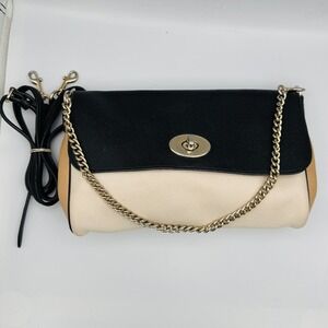 Coach Ruby Crossbody Bag Colorblock Black Beige Tan Leather Gold Chain Shoulder
